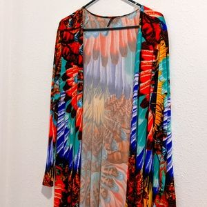 Multicolor feather printed floor length wrap